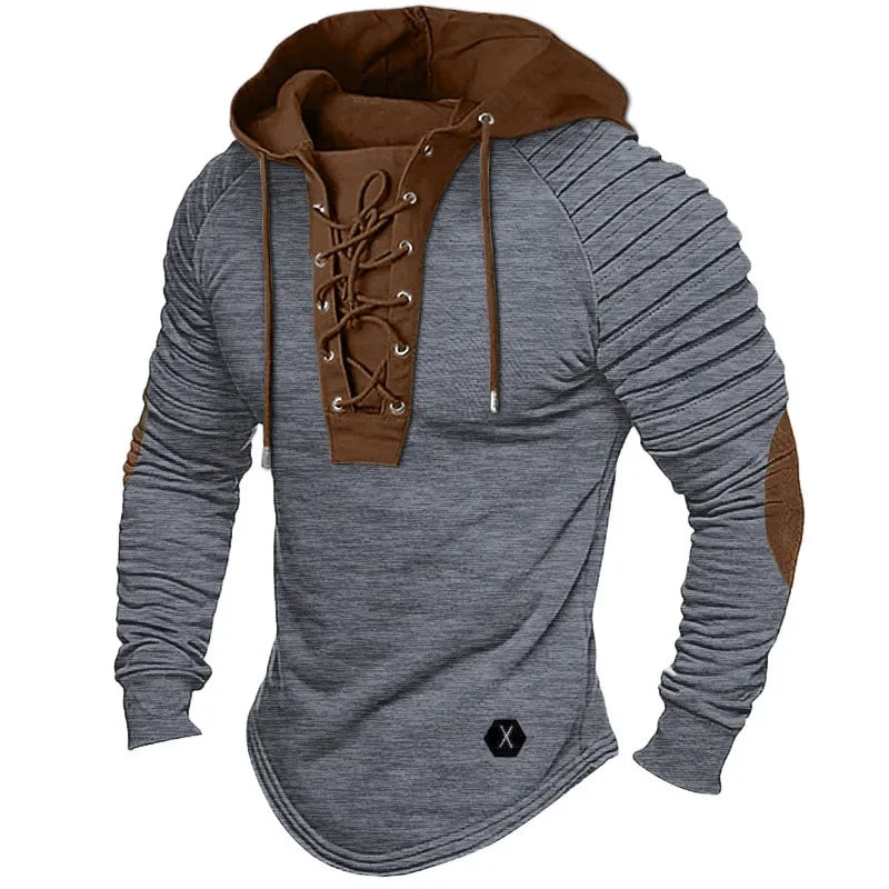 Muscle Men's Clothing. Solid Color Hoodie. New Style Men's T-shirt Top. Pleated Hood. Street Style Long-sleeved T-
