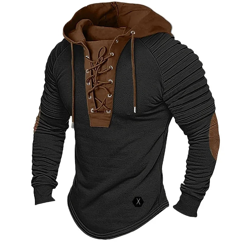 Muscle Men's Clothing. Solid Color Hoodie. New Style Men's T-shirt Top. Pleated Hood. Street Style Long-sleeved T-