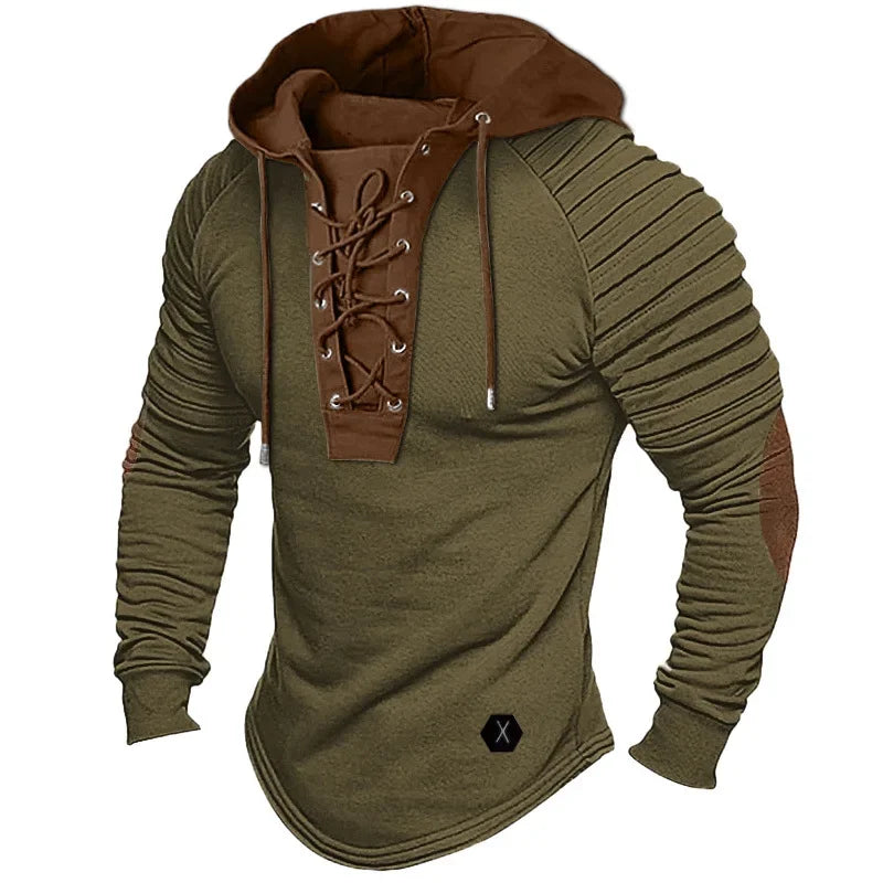 Muscle Men's Clothing. Solid Color Hoodie. New Style Men's T-shirt Top. Pleated Hood. Street Style Long-sleeved T-