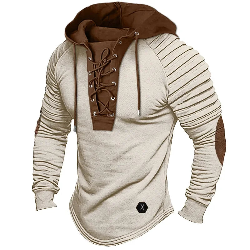Muscle Men's Clothing. Solid Color Hoodie. New Style Men's T-shirt Top. Pleated Hood. Street Style Long-sleeved T-
