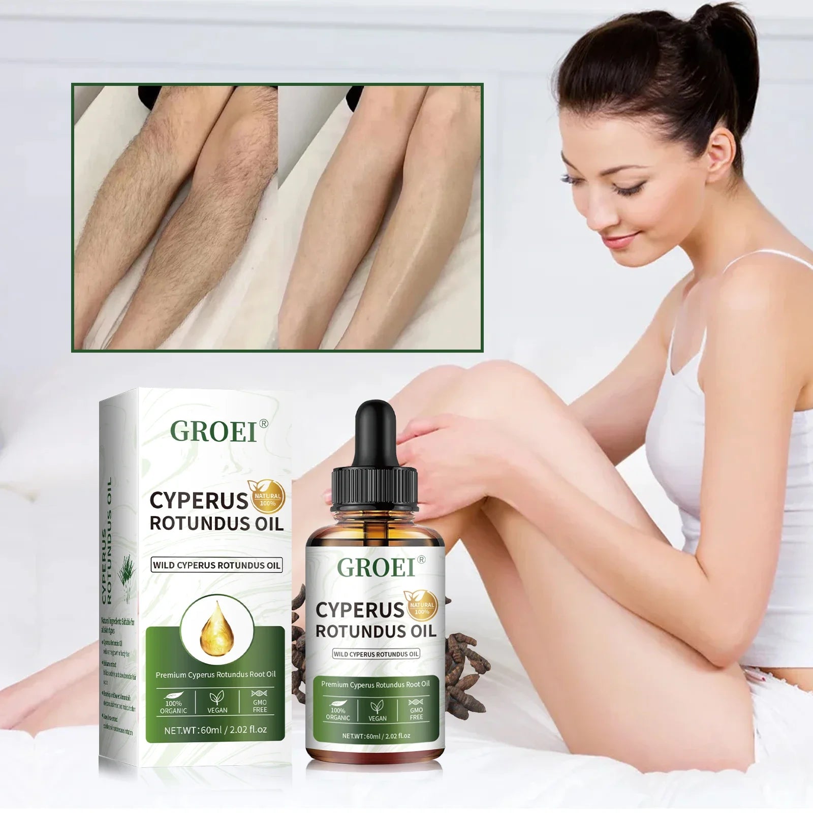 Hair Removal Oil – 60ml , 
Smooth. Calm. Hydrated.
Post-depilation oil with Echinacea to reduce pores, moisturize deeply, and soothe sensitive skin for a flawless finish 🌿